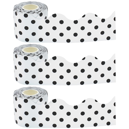 Teacher Created Resources Black Polka Dots on White Scalloped Rolled Border, 50 ft/Roll, PK3 TCR8946
